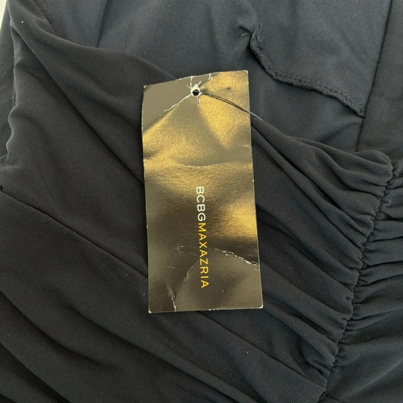 BCBGMAXAZRIA Ruched Jersey Halter Dress Sequin Trim Cocktail Y2K Navy Small NWT - Picture 9 of 14